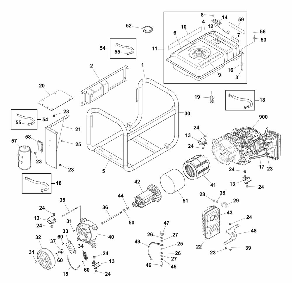 Main Unit Diagram and Parts List for 030743-03  Briggs and Stratton Generator